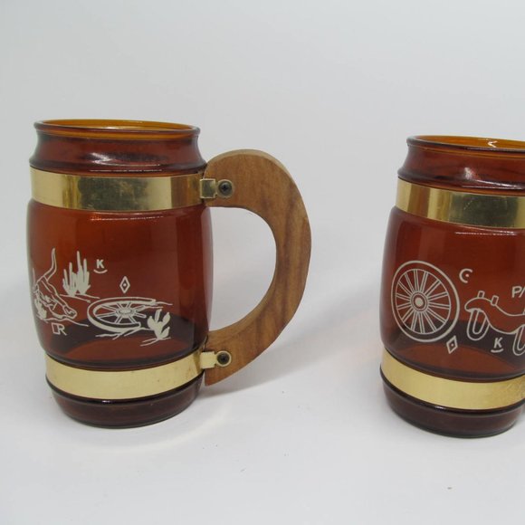 Vintage Siesta Ware 2 Piece Western Wagon Wheel Theme Barware  Mugs - Picture 1 of 12